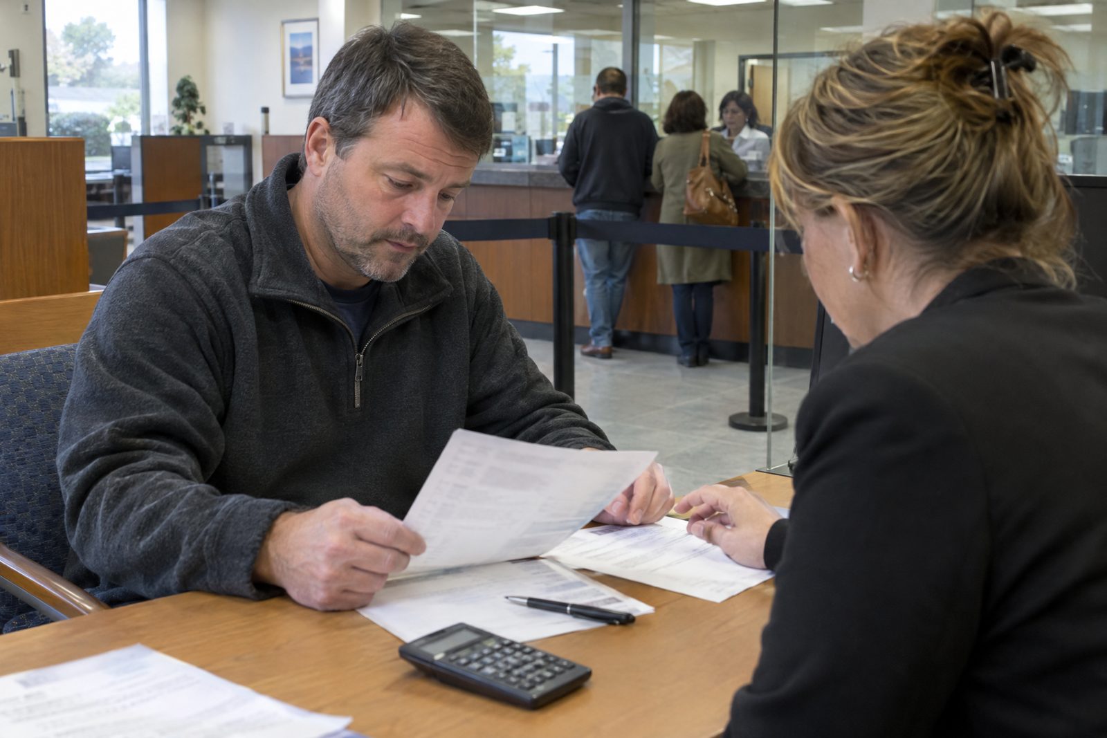A man reviewing account statements with a banker